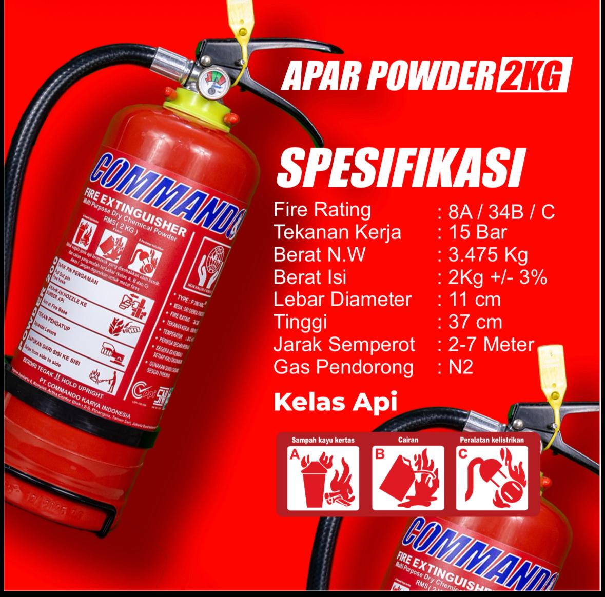 APAR Powder 2KG COMMANDO - Tersertifikasi SNI + Garansi 2 Tahun + FREE Wall Hanger - Image 2
